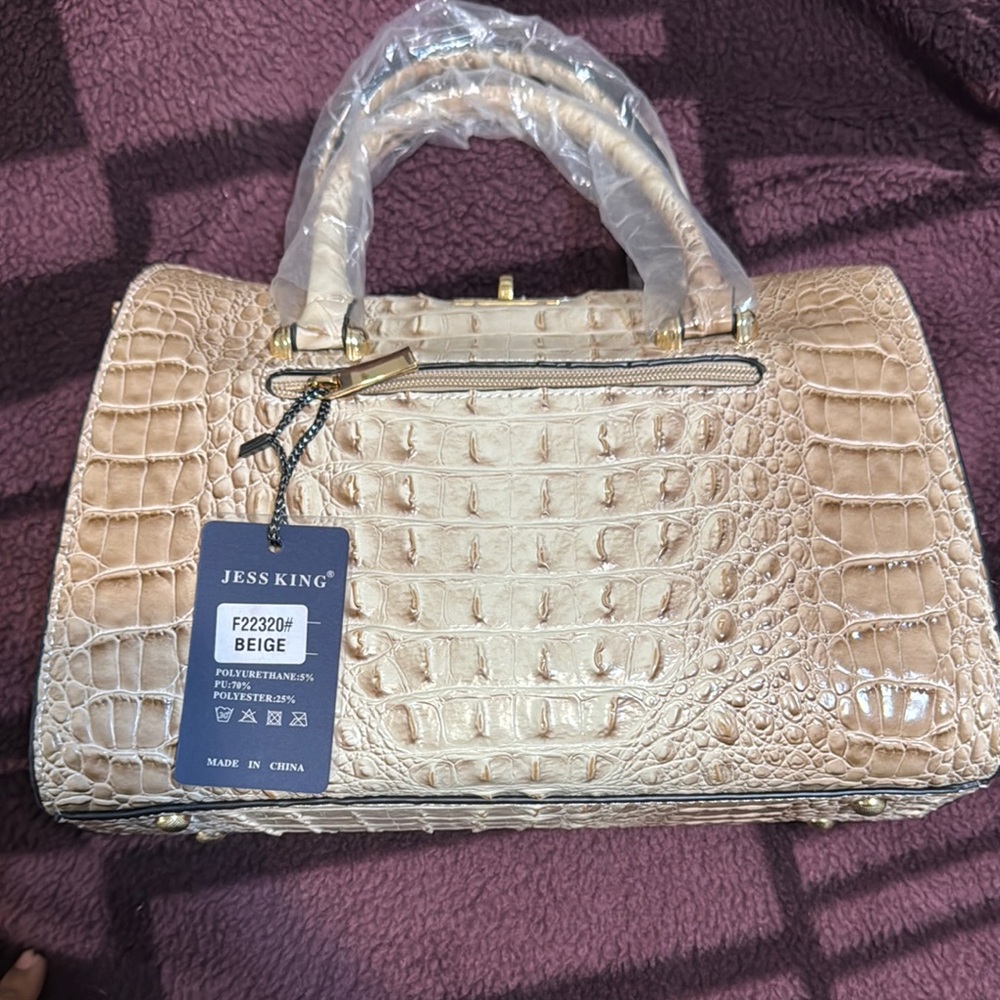 Beige Crocodile-Embossed Women's Bag